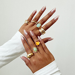 (52) Непрозрачная лаванда Комплект колец-манжет из сплава, железа и акрила, золотой свет, разноцветные, размер США 4 1/4(15мм)~19мм