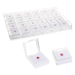 White 24-Grid Transparent Acrylic Loose Diamond Package Organizer Boxes, Square Clear Window Gems Case Sets with Sponge Inside, White, 31.7x22.3x2.25cm, Small Box: 4.35x4.1x1.6cm
