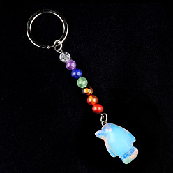 Опал Брелок из опалита, с кварцевым резонатором, аметист, ляпис, авантюрин, красный агат, красная яшма, пингвин, 11 см