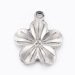 Edelstahl Farbe Anlaufgeschützt 304 Anhänger aus Edelstahl, Blume, Edelstahl Farbe, 23x20x2 mm, Bohrung: 2 mm