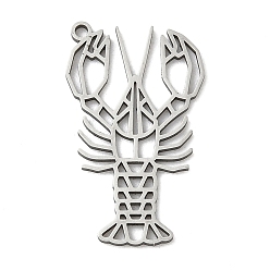 Other Animal Подвески из нержавеющей стали 201, лазерная резка, цвет нержавеющей стали, омар, 27x16x1 мм, отверстие : 1.5 мм