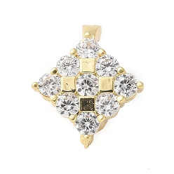 Настоящее золото 18K Застежки из латуни с микропейвом и прозрачным фианитом, стойки покрытие, долговечный, ромб, реальный 18 k позолоченный, 19x16.5x12 мм, отверстие : 1.6 мм