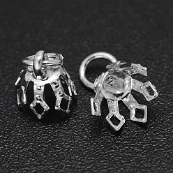 Серебро Латунная филигранная крышка для бусин, цветок, 7-лепесток, серебряный цвет гальваническим, 8x8 мм, отверстие : 3 мм