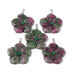 Рубин В Цоизита Натуральный рубин в больших змейках, прелести персикового цветка, с защелкой из платинового сплава на дужке, 57x48x9 мм, отверстие : 6x4 мм