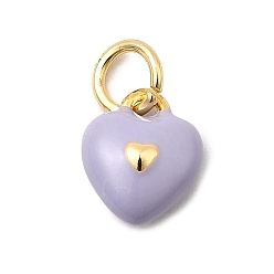 Лиловый Латунь эмаль прелести, долговечный, без свинца и без кадмия, с целью перехода в кольце, шарма сердца, стойки покрытие, реальный 18 k позолоченный, сирень, 9.5x8.5x4.5 мм, отверстие : 3.5 мм