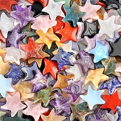 Смешанные камни Резные кабошоны из смешанных натуральных и синтетических драгоценных камней, морская звезда с улыбающимся лицом, смешанные окрашенные и неокрашенные, 28~30x30 мм