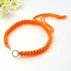 Оранжево-Красный Нейлона DIY изготовление браслетов, с медными кольцами, платина, оранжево-красный, 140~175x4~7.5 мм