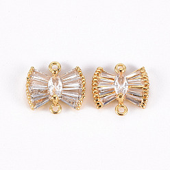 Real 18K Gold Plated Brass Micro Pave Clear Cubic Zirconia Link Connectors, Nickel Free, Bowknot, Real 18K Gold Plated, 10x10.5x4mm, Hole: 1mm