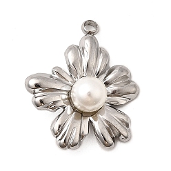 Нержавеющая Сталь Цвет 304 подвески из нержавеющей стали, цветочный шарм, с абс пластмассовой имитационной жемчужиной, цвет нержавеющей стали, 22x19x7 мм, отверстие : 2 мм