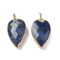 Lapis Lazuli Dyed Natural Lapis Lazuli Pendants, with Golden Plated Brass Edge Loops, Faceted, Heart Charms, 23~23.5x12~12.5x5.5mm, Hole: 3mm