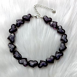 Черный День святого Валентина акриловые бусины в бусинах бисерные ожерелья в форме сердца с цепочками на концах из сплава, платина, чёрные, 12.99 дюйм (33 см)
