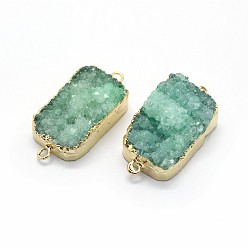 Golden Natural Druzy Quartz Links connectors, with Brass Findings, Rectangle, Golden, 33~35x15~17x8~12mm, Hole: 2mm