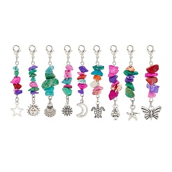 Античный Серебристый & Платиновый 12 наборы 3 стиль тибетский стиль сплав подвесные украшения, с 7 чакрами из синтетических бирюзовых бусин и застежками-карабинами из сплава, старинное серебро и платина, 61~64 мм, 4 наборы / стиль