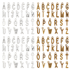 Антично-бронзовый и Антично-серебристый 8набор 2цветные подвески из сплава в тибетском стиле, без кадмия и без свинца, алфавит, Письмо ~ Z, античная бронза и старинное серебро, 15.5~17x4.5~11x2 мм, отверстие : 2 мм, о 26 шт / комплект, 2 цвет, 4set / цвет, 8 комплект