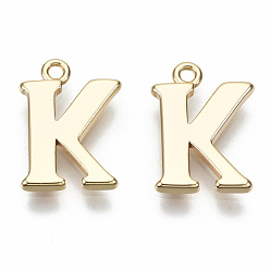 Letter K Латунь прелести, без никеля , буквы, реальный 18 k позолоченный, letter.k, K: 13x10x1 мм, отверстие : 1.2 мм