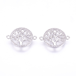 Платинированный Латунные микро проложить кубических ссылки циркония, плоские круглые с дерева жизни, Реальная платина, 15.5x20x2 мм, отверстие : 1 мм