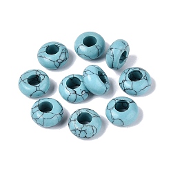 Synthetic Turquoise Dyed Synthetic Turquoise European Beads, Large Hole Beads, Rondelle, Sky Blue, 13~14.5x6.5~8.5mm, Hole: 5.5~6mm