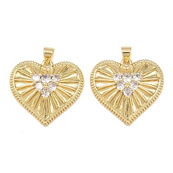Настоящее золото 18K Латунные подвески с кубическим цирконием ко Дню матери, сердце прелести, без свинца и без кадмия, долговечный, стойки покрытие, реальный 18 k позолоченный, 24.5x26x6.5 мм, отверстие : 3.4x4 мм