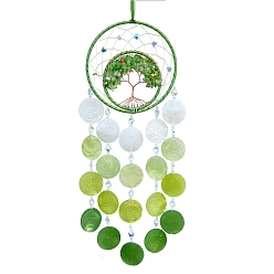 Зеленый лайм Украшение подвески из железа и натуральных ракушек, тканая сетка/паутина с древом жизни для подвесных украшений дома, зеленый лайм, 630x170 мм
