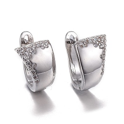 Платинированный Левая и правая латунные серьги-кольца с микропаве из прозрачных кубических цирконий, долговечный, Реальная платина, 16x13x10.5 мм, штифты : 0.9 мм