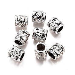 Silver Alloy Column Beads, Silver, 10x9mm, Hole: 6mm