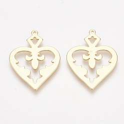 Real 18K Gold Plated Brass Pendants, Heart, Nickel Free, Real 18K Gold Plated, 28.5x21.5x1mm, Hole: 1mm