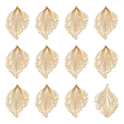 Настоящее золото 18K Латунные подвески, лист, реальный 18 k позолоченный, 43x29x6 мм, отверстие : 1.2 мм, Около 12 шт / коробка