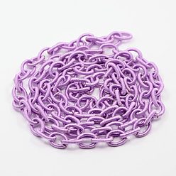 Plum Handmade Nylon Cable Chains Loop, Oval, Plum, 8~9x11~13x2mm, about 85cm/strand, 33.5 inch