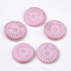Бледно-Розовый Брызги с пресной водой, напечатанный, плоский круг с цветком ромашки, розовый жемчуг, 20x4 мм, отверстие : 0.8 мм