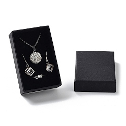 Black Cardboard Paper Jewelry Set Boxes, with Black Sponge, for Jewelry and Gift, Rectangle, Black, 8x5x2.7cm