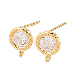 Золотой Латунные микро-паве прозрачные серьги-гвоздики из циркония, плоско-круглые, с петлей, золотые, 9.5x7.5 мм, отверстие : 0.8~0.9 мм, штифты : 1 мм