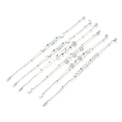 Golden 304 Stainless Steel Multi-strand Bracelets, with Synthetic Turquoise Beads and Lobster Claw Clasps, Mixed Shape, Stainless Steel Color, 6-1/4 inch~7-1/8 inch(16~18cm)