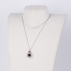 Black Agate Natural Black Agate Pendant Necklaces, with Alloy Findings and Brass Chains, 17.7 inch