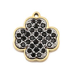 Клевер 304 подвески из микро-паве из нержавеющей стали с фианитами, без кадмия, без никеля и без свинца, золотые, клевер, 10.5x9.5x2 мм, отверстие : 0.8 мм