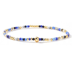 Разноцветный Богемные браслеты из бисера и латунных бусин, эластичные, для женщин., рондель, 6.50 дюйм (16.5 см)