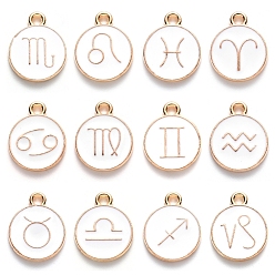 White Alloy Enamel Pendants, Flat Round with Constellation, White, 22x18x2mm, Hole: 1.5mm, about 12pcs/set