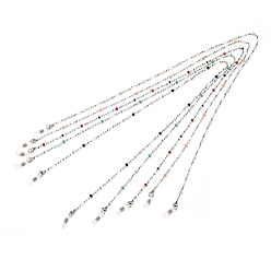 Platinum Brass Eyeglasses Chains, with Glass Beads, Neck Strap for Eyeglasses, with Silicone Loop Ends, Platinum, 27.76 inch(70.5cm)