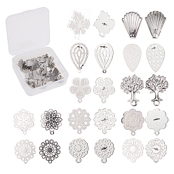 Stainless Steel Color 304 Stainless Steel Stud Earring Findings, with Loop and Ear Nuts/Earring Backs, Stainless Steel Color, 7.4x7.3x2.5cm, 24pcs/box