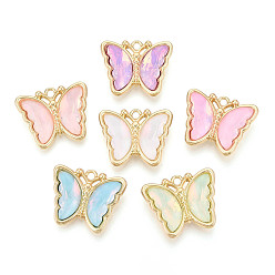 (52) Непрозрачная лаванда Сплав стекла подвески, бабочка, граненые, золотой свет, разноцветные, 19x23x5 мм, отверстие : 2 мм