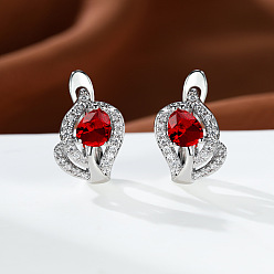 (123L) Белый крем непрозрачный блеск Латунные микро проложить серьги обруча кубического циркония, слеза, платина, огнеупорный кирпич, 16x7 мм