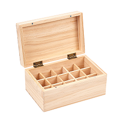 BurlyWood Pine Box, with Iron Hinges & Magnetic Buckle, Flip Cover, for Essential Oil Packaging, 15 Grid, Rectangle, BurlyWood, 10.5x16.4x7.75cm, Grid Inner Size: 2.75x2.75cm 