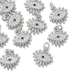 Platino Colgantes de latón con circonitas cúbicas de Shegrace, Encantos de los ojos, sin cadmio, plomo, níquel, azul marino, Platino, 11.5x11x2 mm, agujero: 2.5 mm