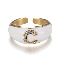 Letter C Brass Micro Pave Clear Cubic Zirconia Cuff Rings, Open Rings, with Enamel, Cadmium Free & Lead Free, Golden, Letter.C, US Size 7 1/4, Inner Diameter: 17.6mm