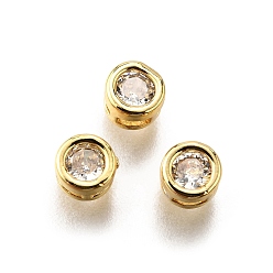 Золотой Плоские круглые латунные подвески-санки с микропаве из прозрачного кубического циркония, стойки покрытие, без кадмия и без свинца, долговечный, золотые, 4x3 мм, отверстие : 1x2 мм