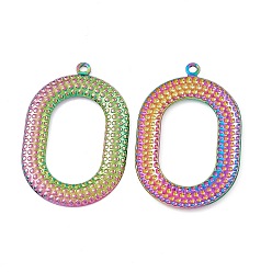 Rainbow Color Ion Plating(IP) 304 Stainless Steel Pendants, Oval Charm, Rainbow Color, 41.5x27.5x2mm, Hole: 2mm