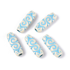 Светло-Голубой Окрашенные непрозрачные акриловые бусины, прямоугольник с рисунком символа, Небесно-голубой, 24.2~24.7x8.5~9x6 мм, отверстие : 4 мм, Около 617 шт / 500 г