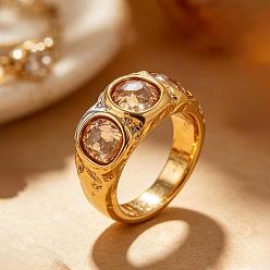 Golden 304 Stainless Steel Pave Cubic Zirconia Finger Rings, Round, Golden, Inner Diameter: 16.4mm