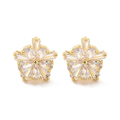 Настоящее золото 18K Серьги-гвоздики из латуни с микропаве из прозрачного кубического циркония с цветочным покрытием, без свинца и без кадмия, долговечный, цветок, реальный 18 k позолоченный, 13x13.5 мм