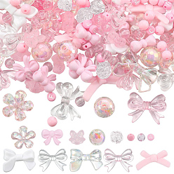 Mixed Color 100Pcs 10 Styles Opaque & Transparent Acrylic Beads, Bowknot & Flower & Round, Mixed Color, 8~24.5x8~34x5.5~16mm, Hole: 1.2~3mm, 10pcs/style