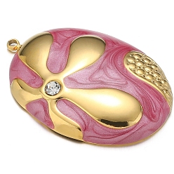 Бледно-фиолетовый Красный Подвески из нержавеющей стали со стразами, с эмалью, золотые, овал с цветочной подвеской, бледно-фиолетовый красный, 31x24 мм, отверстие : 1.5 мм